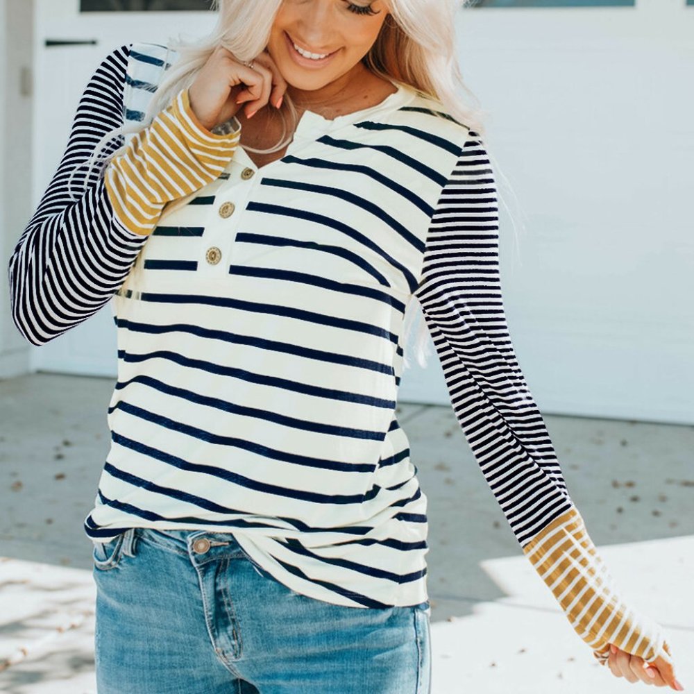 Striped Color Block Henley Top